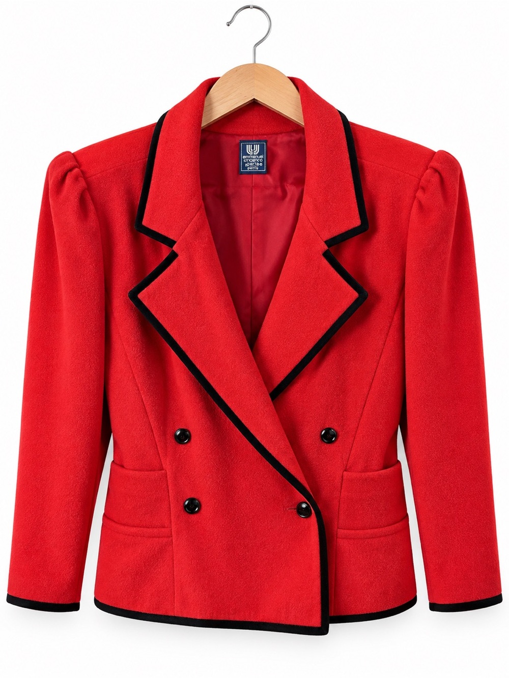 Vintage Emanuel Ungaro Red Black Trim Double Breasted Blazer Jacket Medium 80s